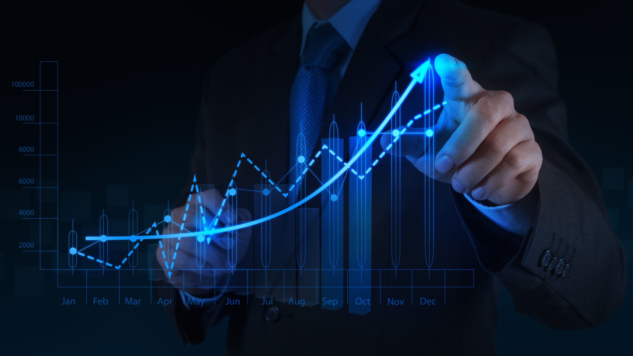 Businessman hand working with new modern computer and business strategy as concept